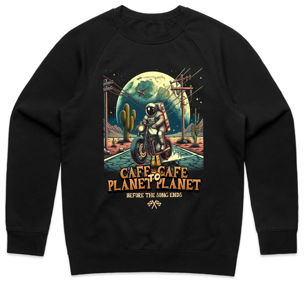 Cafe to Cafe, Planet to Planet – Astronaut Biker Adventure T-Shirt