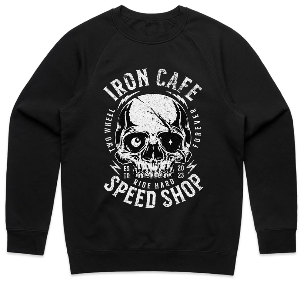 Iron Cafe Speed Shop – Ride Hard Skull Biker T-Shirt