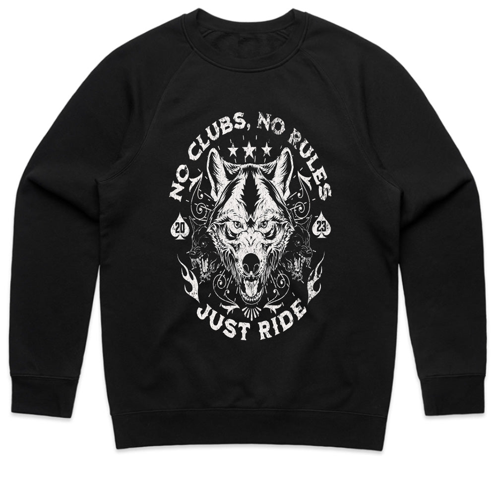 No Clubs, No Rules, Just Ride – Lone Wolf Biker T-Shirt