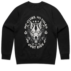 No Clubs, No Rules, Just Ride – Lone Wolf Biker T-Shirt