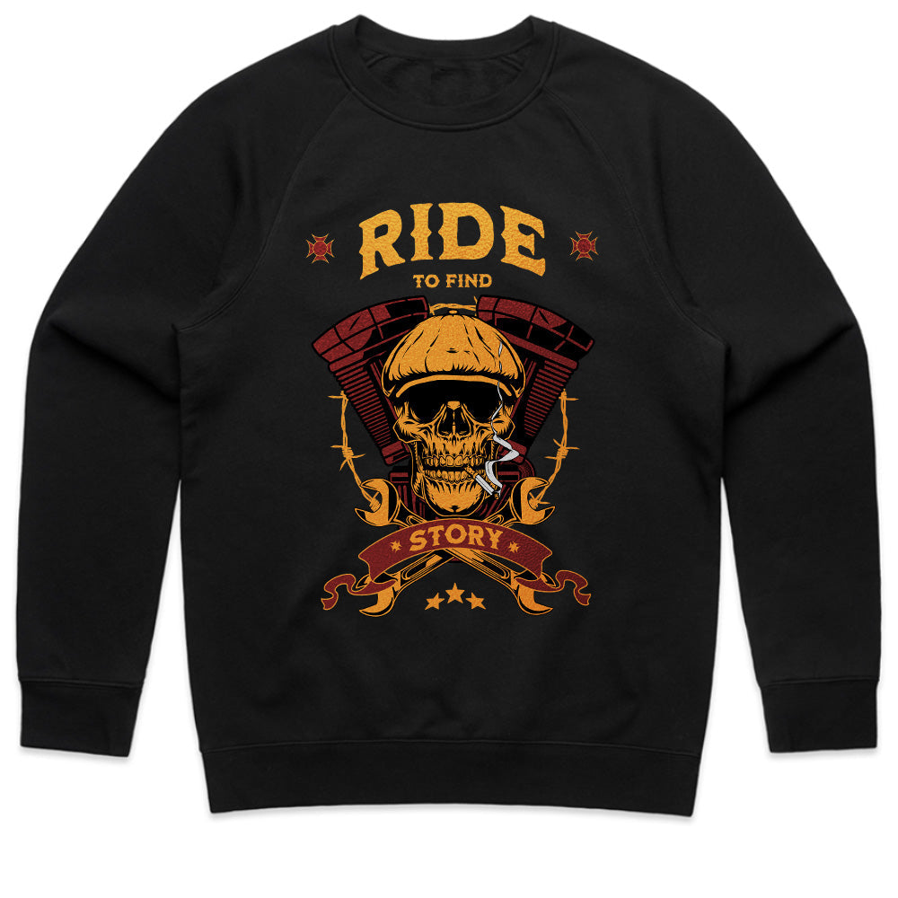 Ride to Find Story T-Shirt – Vintage Skull Biker Adventure Tee