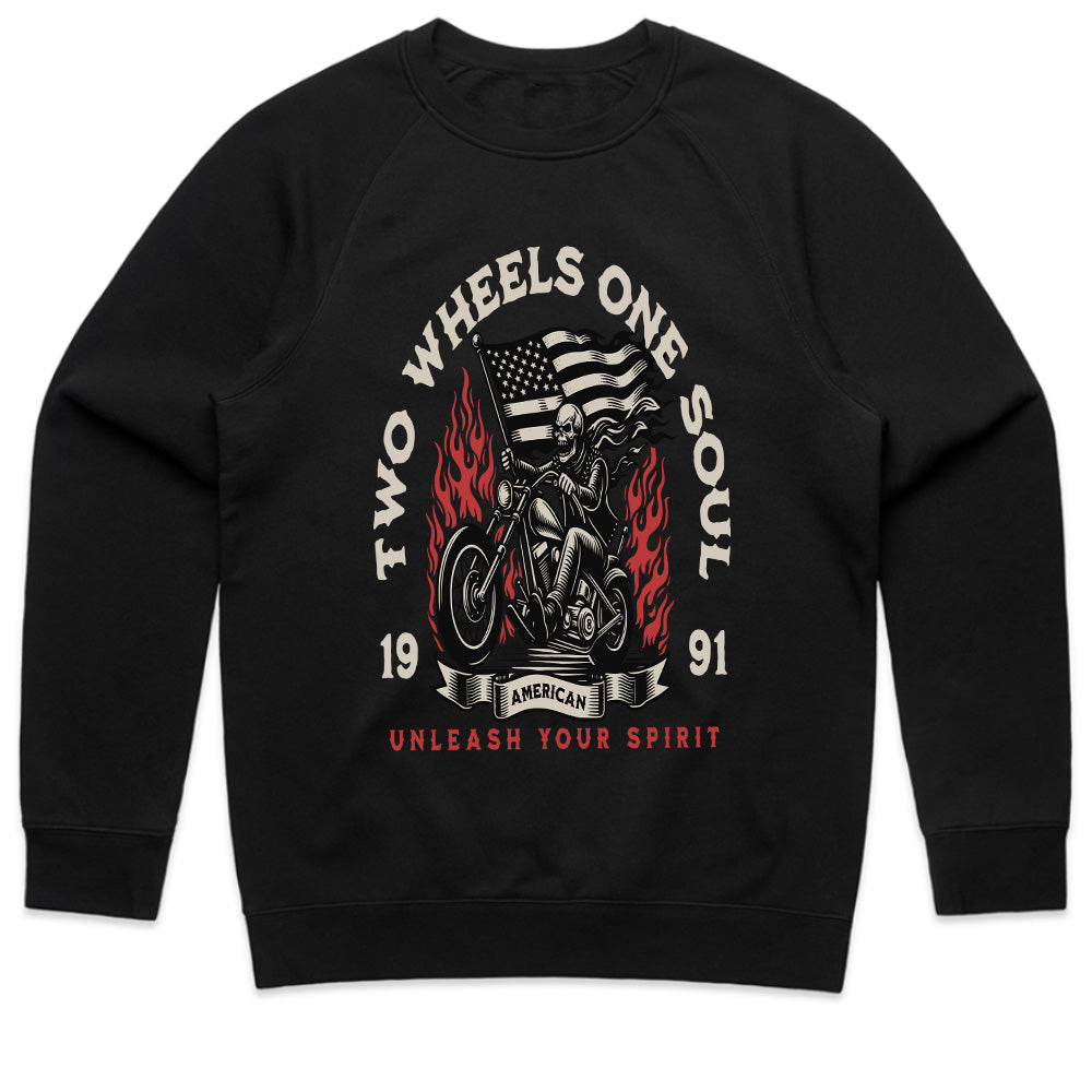 Two Wheels One Soul T-Shirt – American Biker Skull Rider Tee