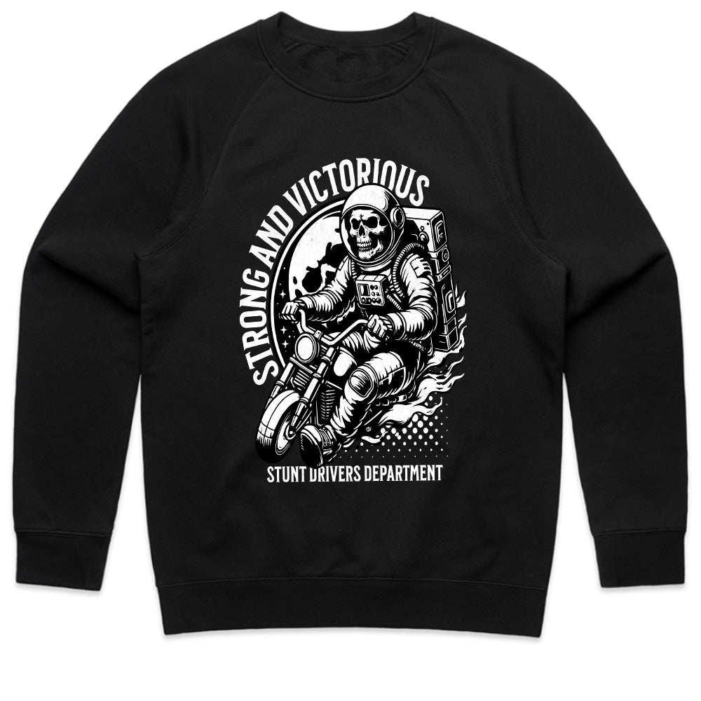 Strong and Victorious T-Shirt – Astronaut Skull Biker Stunt Tee