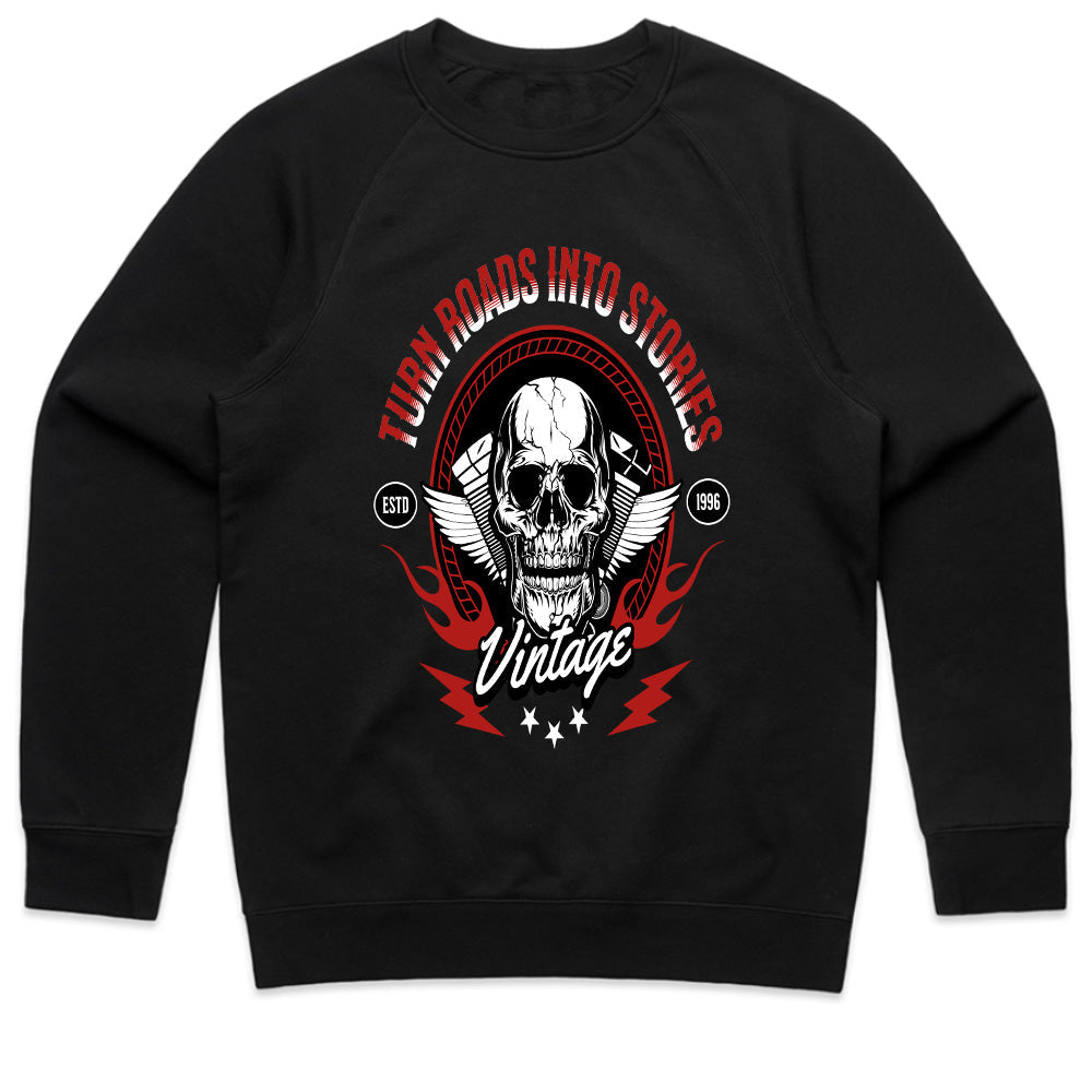 Turn Roads Into Stories – Vintage Biker Skull T-Shirt