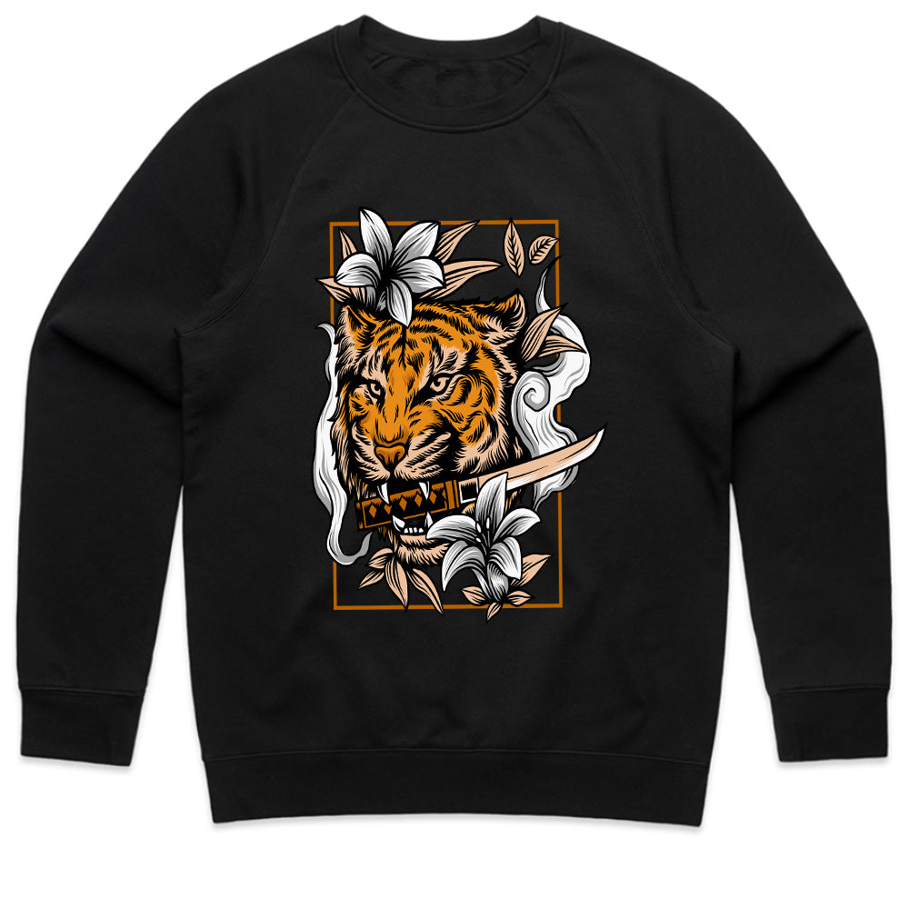 Savage Bloom: Tiger & Blade Floral Fusion Tee