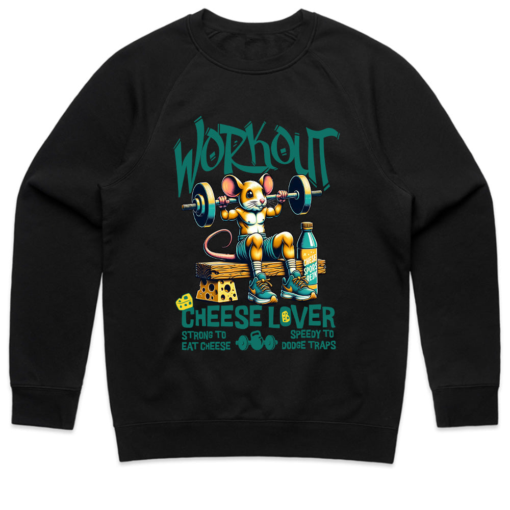 "Workout Cheese Lover" Funny Gym T-Shirt – Strong to Eat Cheese, Speedy to Dodge Traps