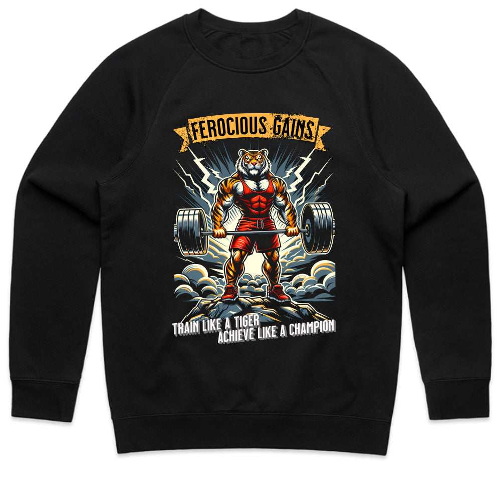 "Ferocious Gains" Tiger Powerlifting Gym T-Shirt – Train Like a Champion
