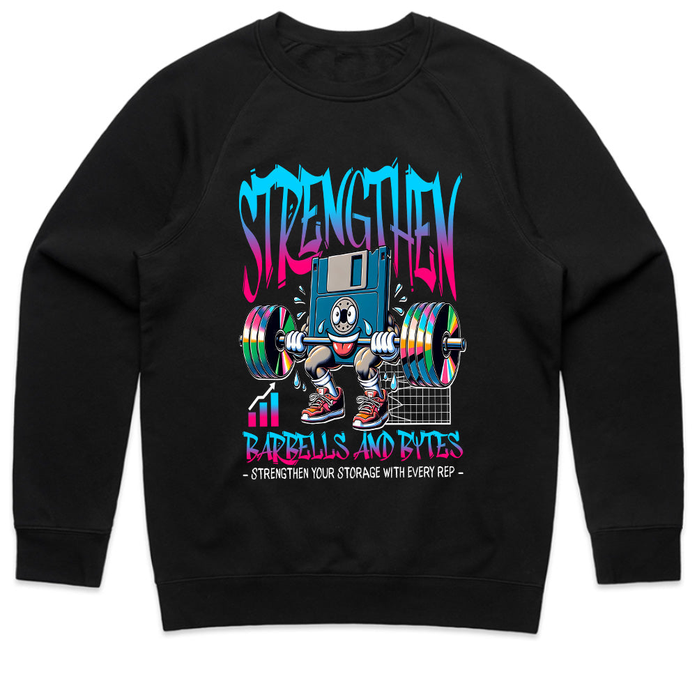 "Strengthen: Barbells & Bytes" Retro Fitness Geek T-Shirt – Power Up with Every Rep