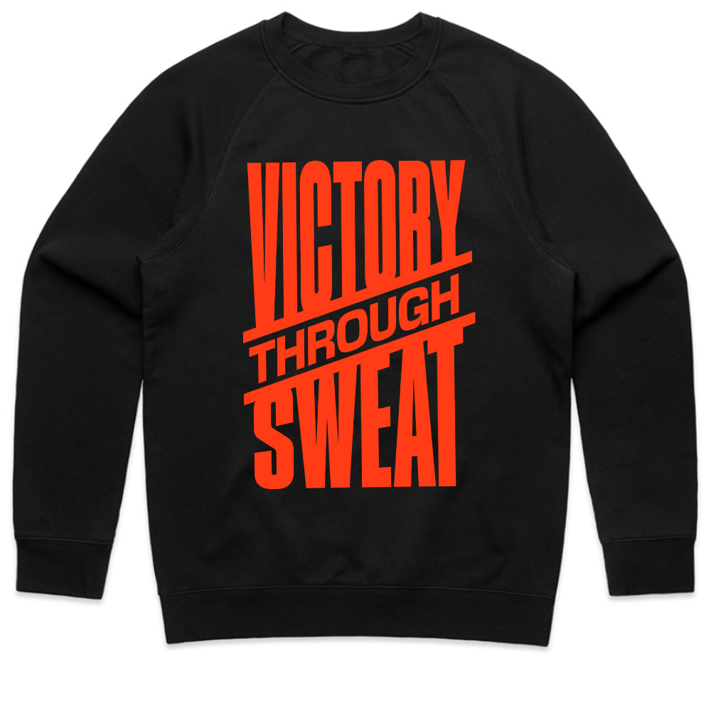 "Victory Through Sweat" Motivational Workout T-Shirt – Black & Bold
