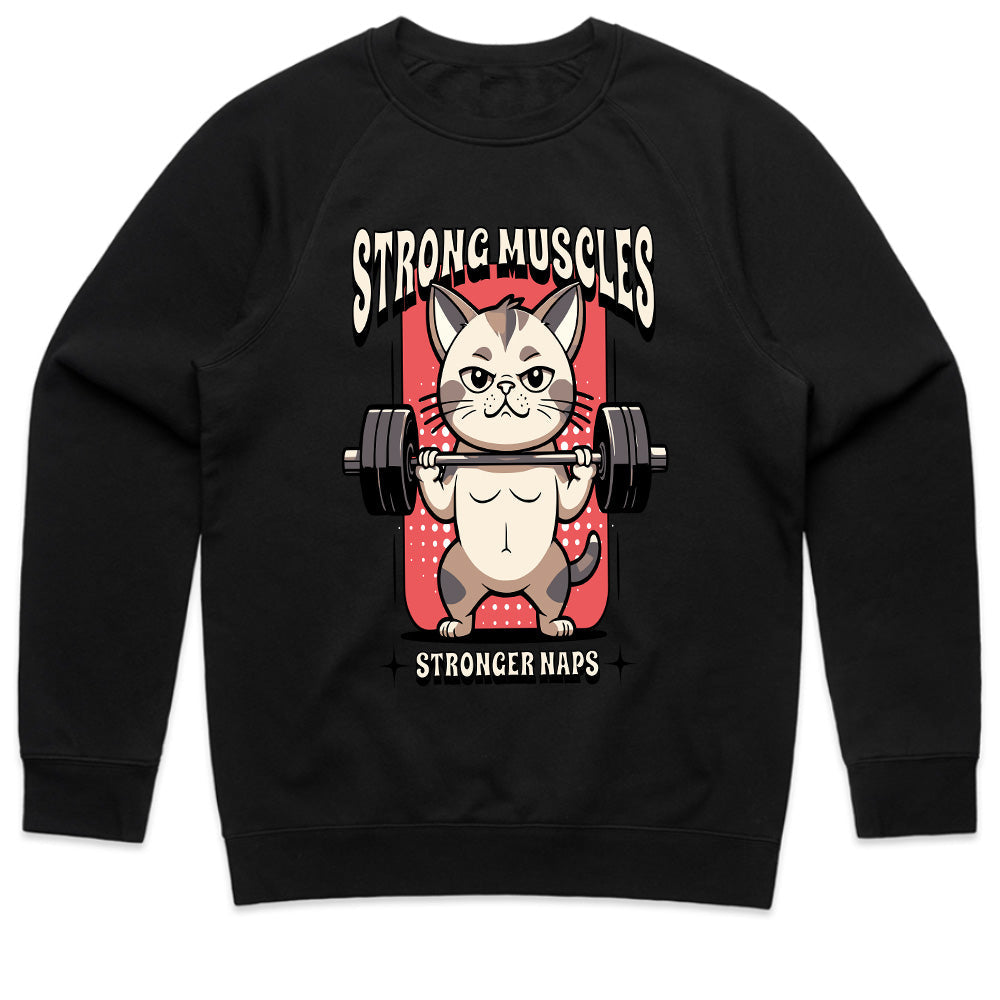 "Strong Muscles, Stronger Naps" Funny Workout Cat T-Shirt