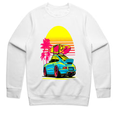 Retro Beach Ride — Neon Porsche Surf Vibes T-Shirt