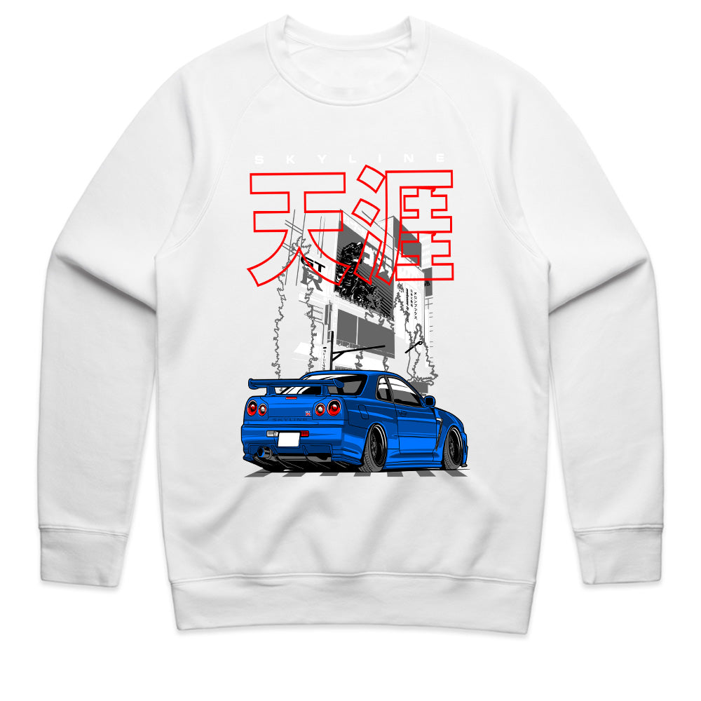 Skyline Midnight Drift – Blue R34 JDM Street Legend T-Shirt