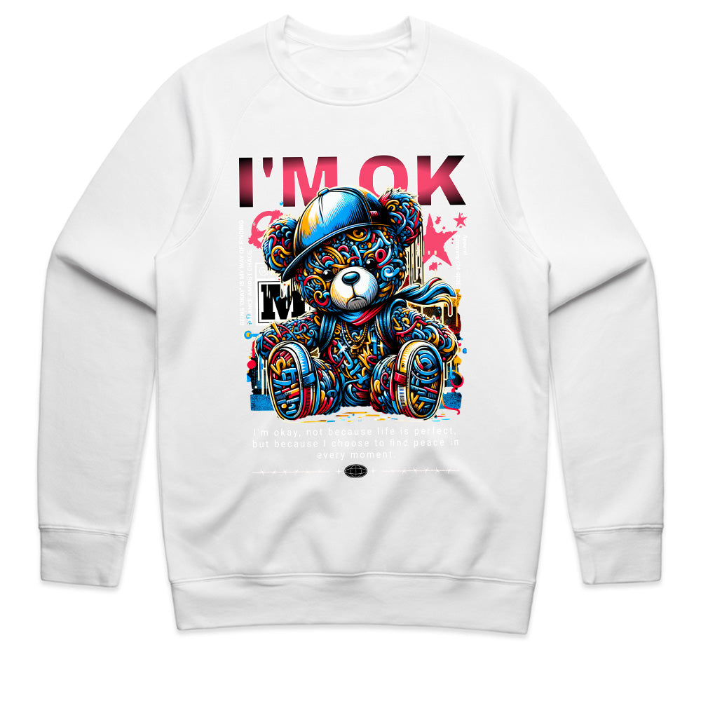 Urban Serenity: Vibrant “I’m OK” Teddy Tee