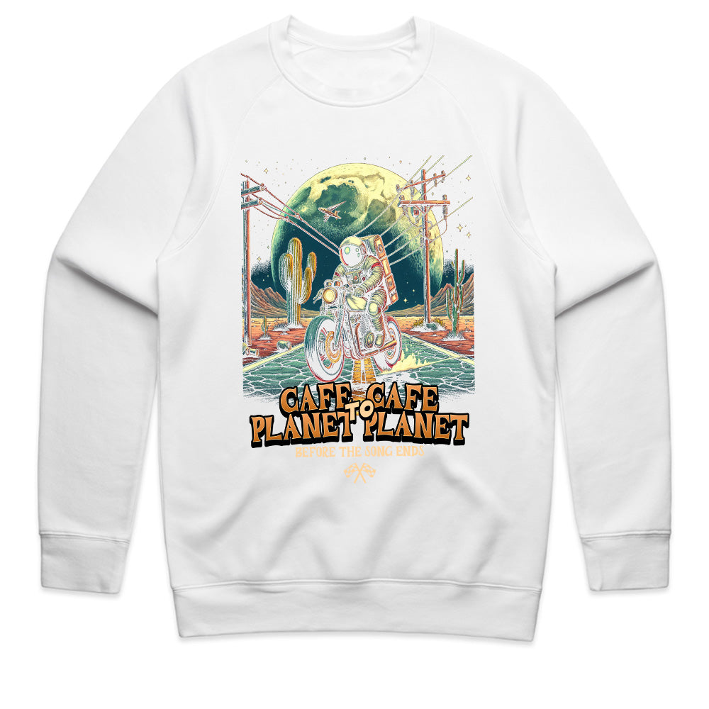Cafe to Cafe, Planet to Planet – Astronaut Biker Adventure T-Shirt