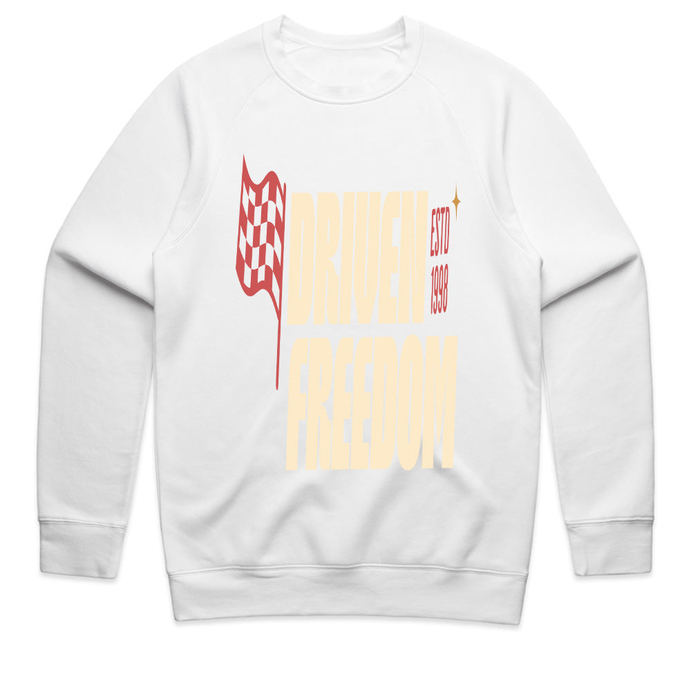 Driven Freedom - Retro Racing Flag Typography Tee
