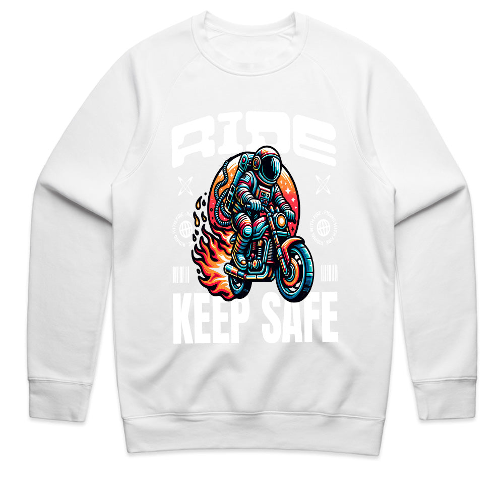 Ride Keep Safe T-Shirt – Futuristic Astronaut Biker Tee