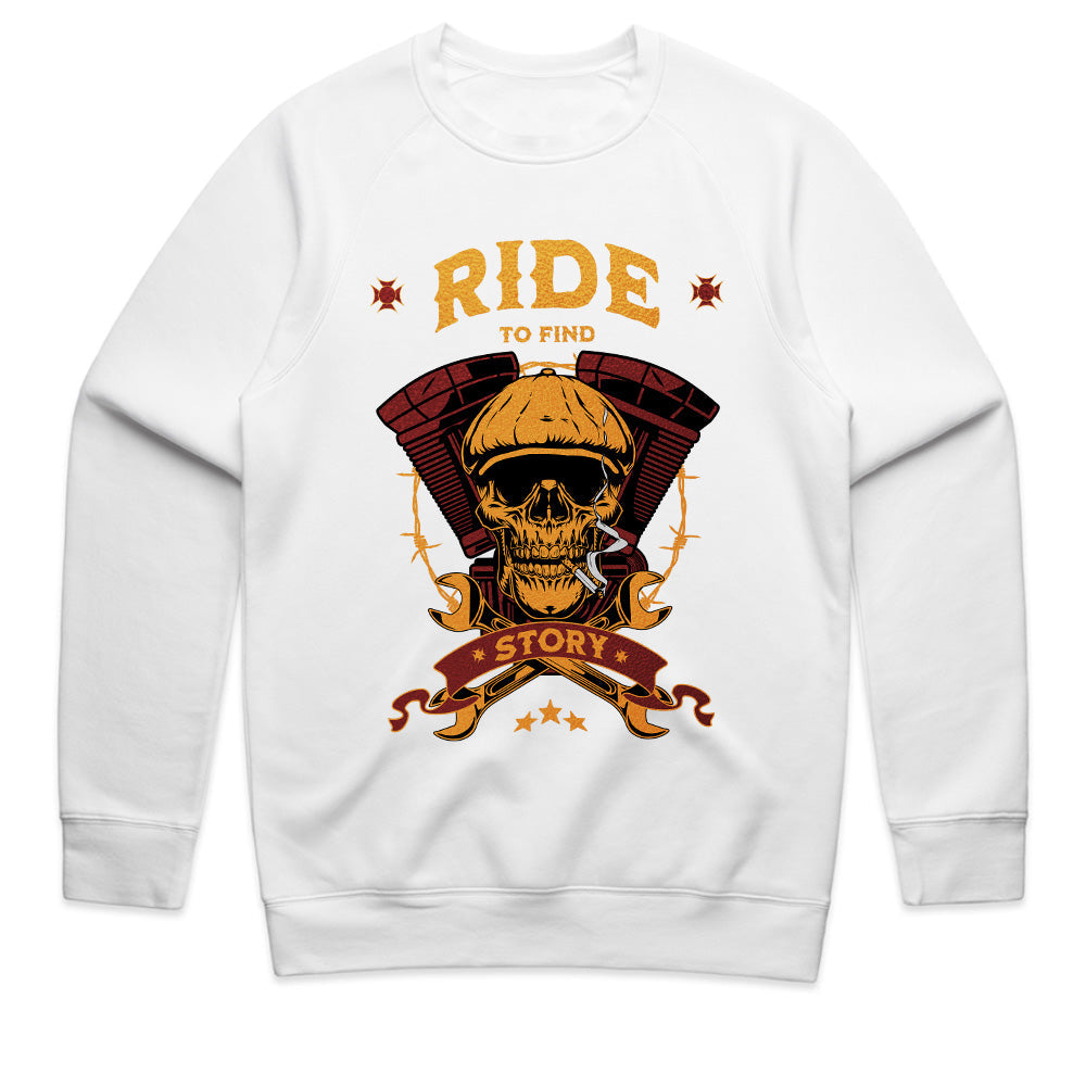 Ride to Find Story T-Shirt – Vintage Skull Biker Adventure Tee