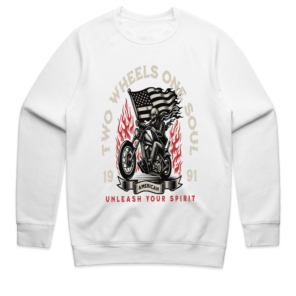 Two Wheels One Soul T-Shirt – American Biker Skull Rider Tee