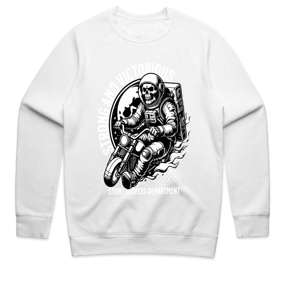 Strong and Victorious T-Shirt – Astronaut Skull Biker Stunt Tee