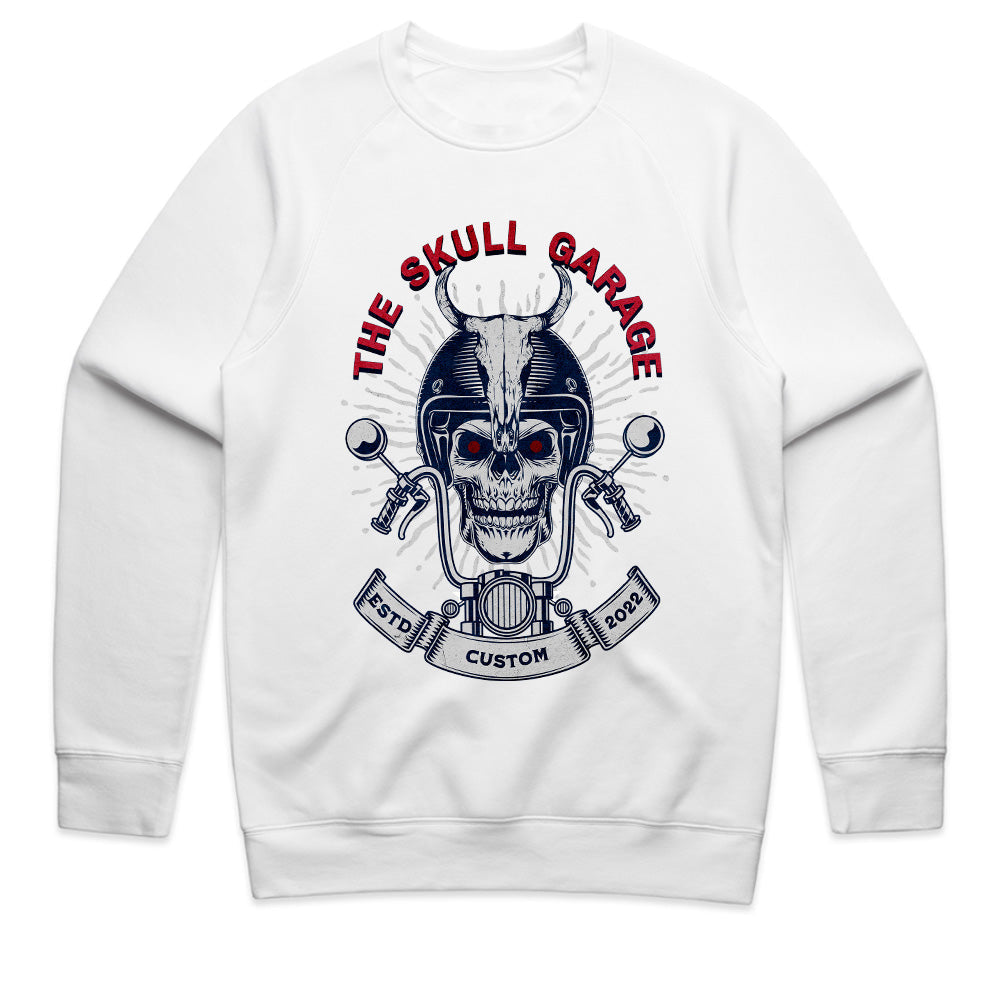 The Skull Garage – Vintage Biker Skull & Motorcycle T-Shirt