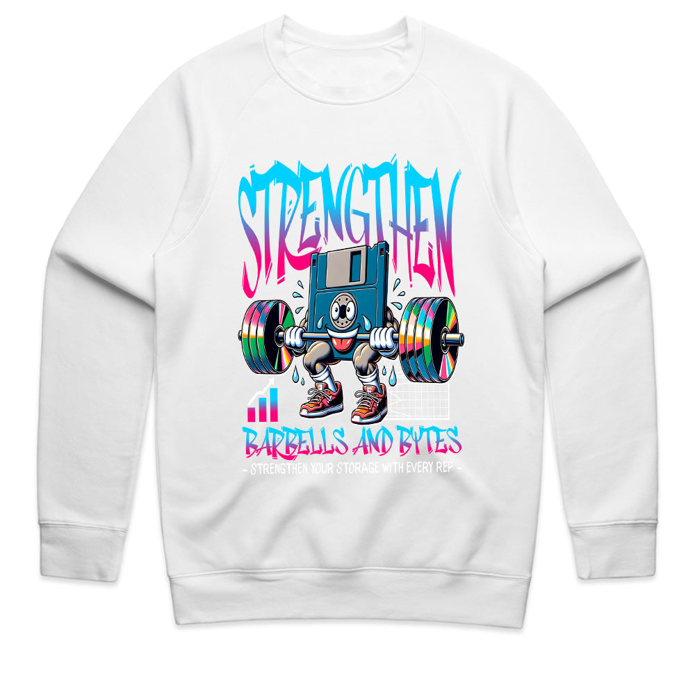 "Strengthen: Barbells & Bytes" Retro Fitness Geek T-Shirt – Power Up with Every Rep