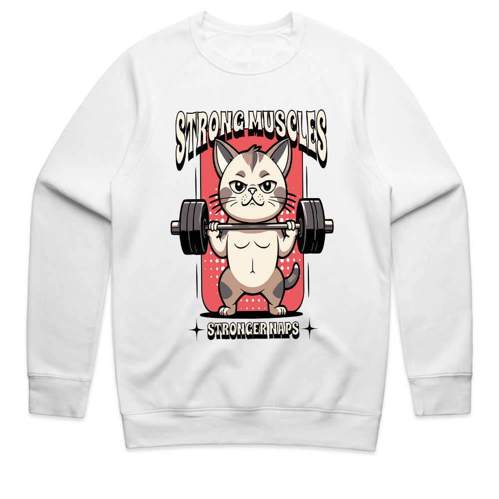 "Strong Muscles, Stronger Naps" Funny Workout Cat T-Shirt