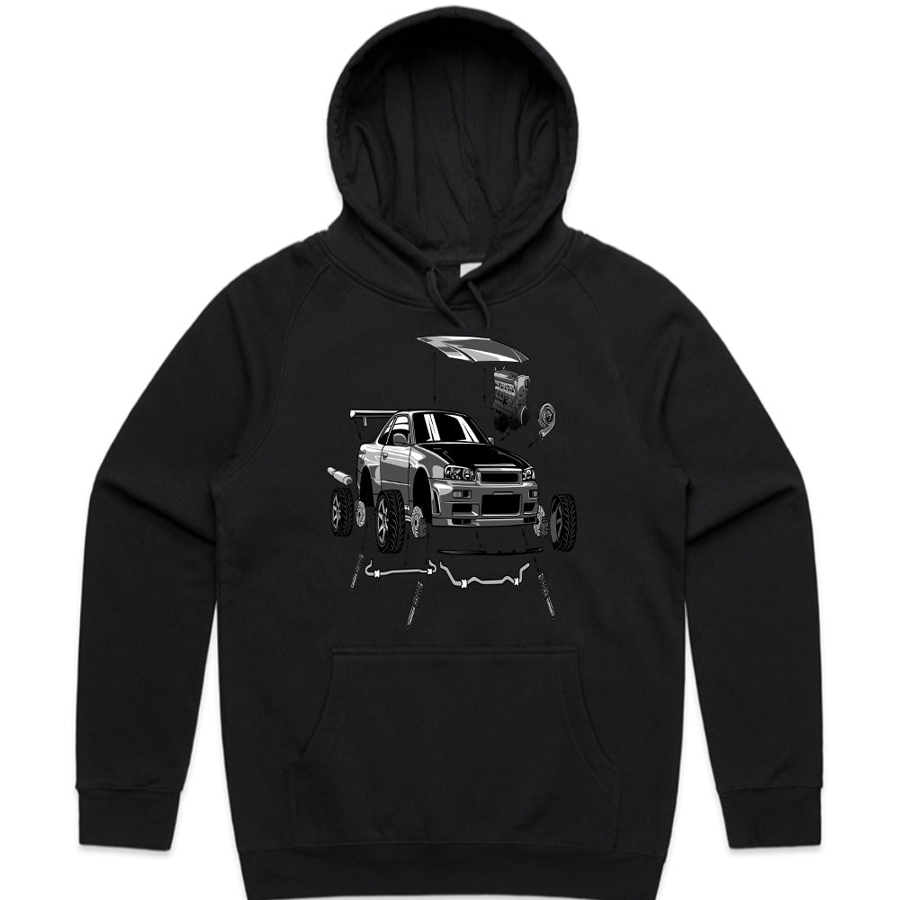 Skyline R34 Build Anatomy — JDM Exploded View T-Shirt