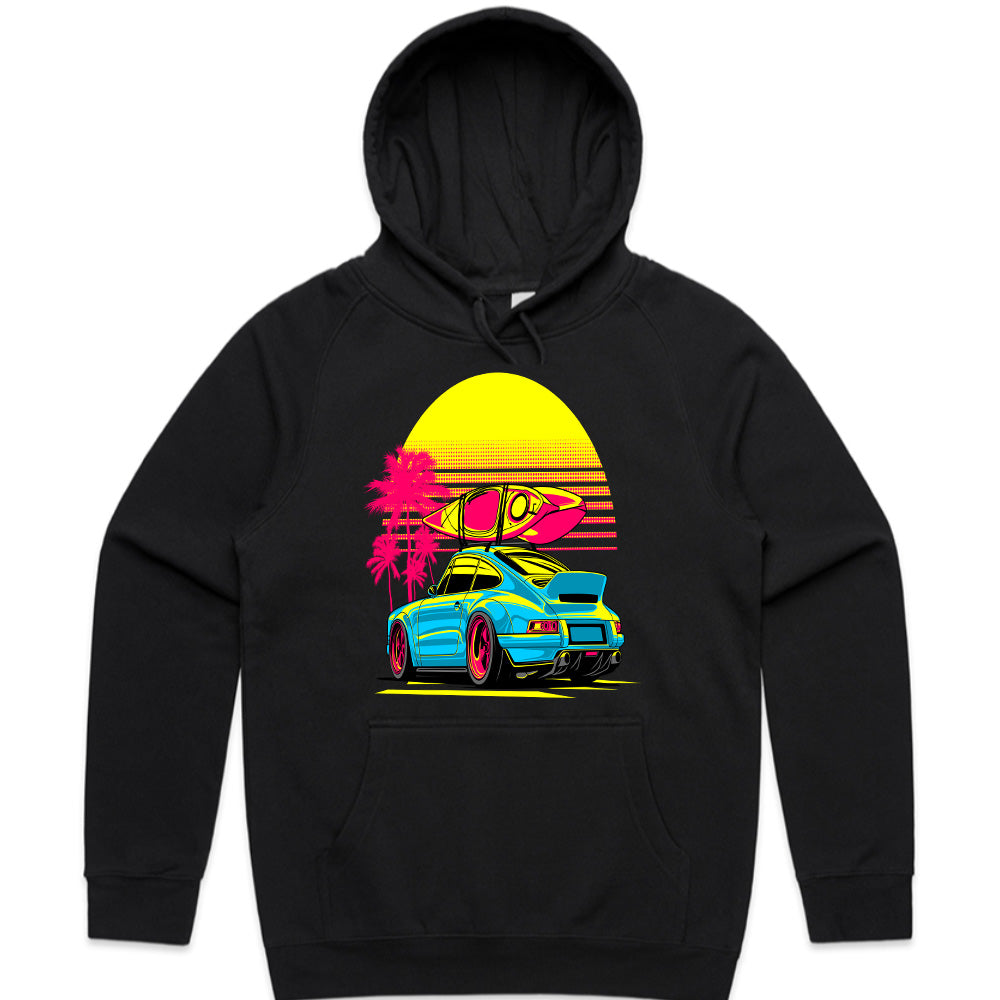 Retro Beach Ride — Neon Porsche Surf Vibes T-Shirt