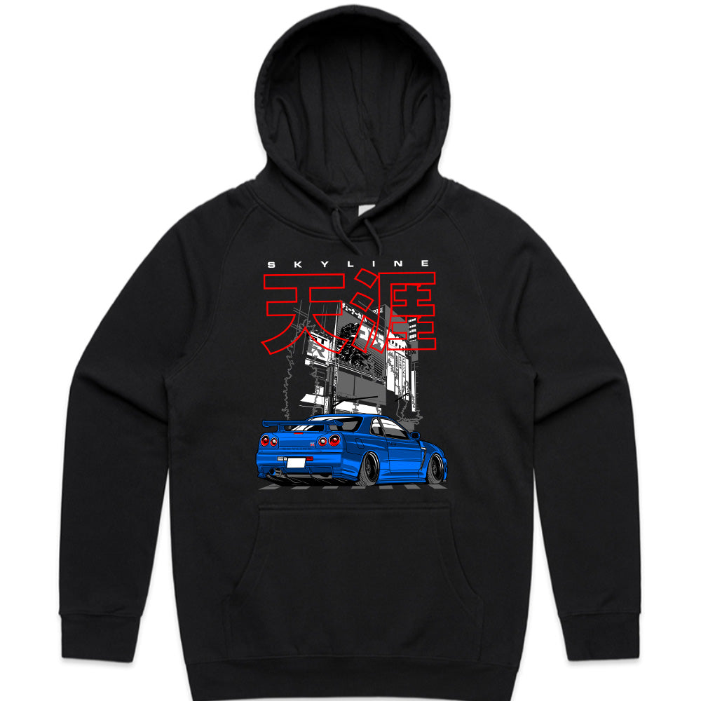 Skyline Midnight Drift – Blue R34 JDM Street Legend T-Shirt