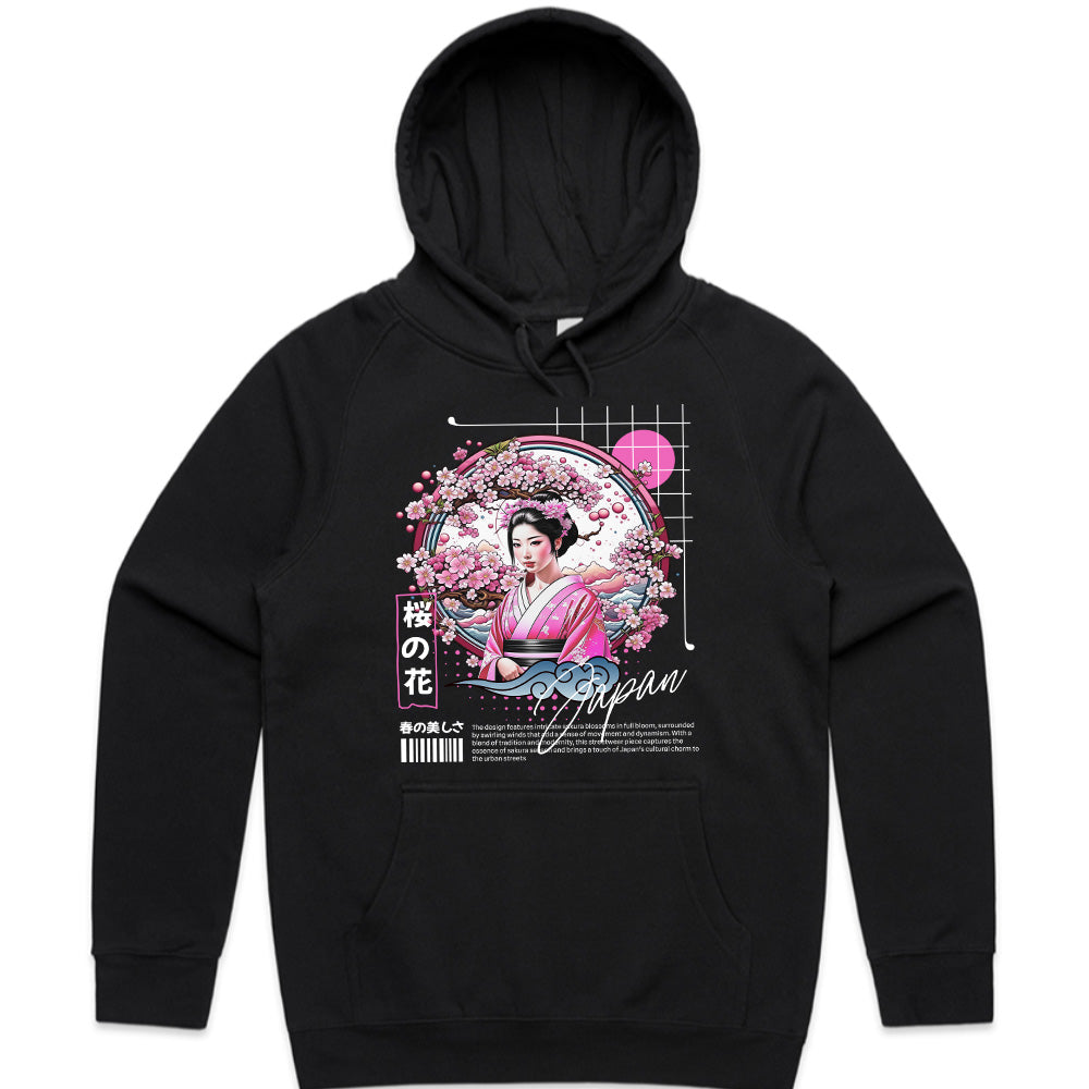 Sakura Blossom Serenity: Modern Geisha Japan Graphic Tee