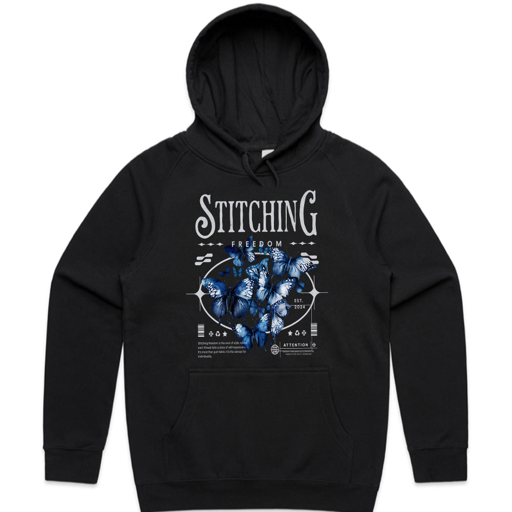 Stitching Freedom: Blue Butterfly Escape Tee