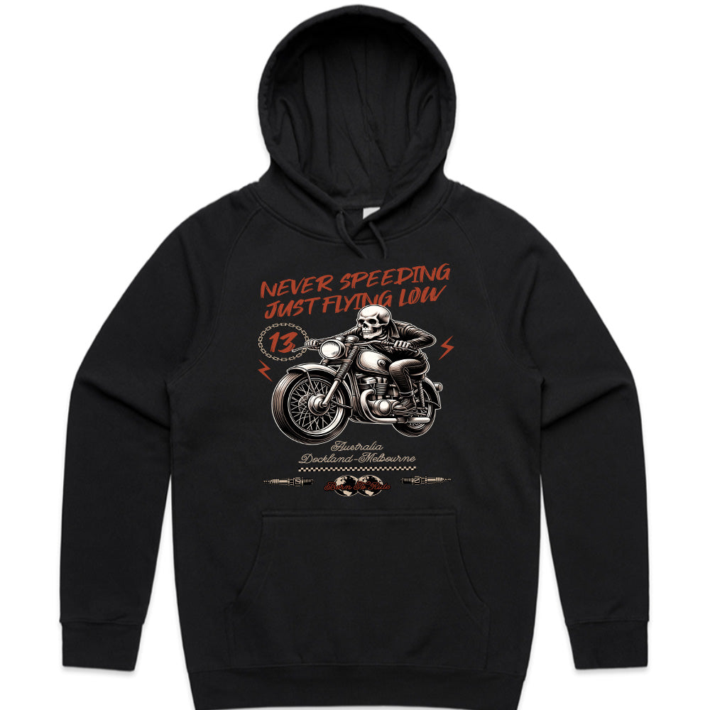 Never Speeding, Just Flying Low – Skull Biker T-Shirt