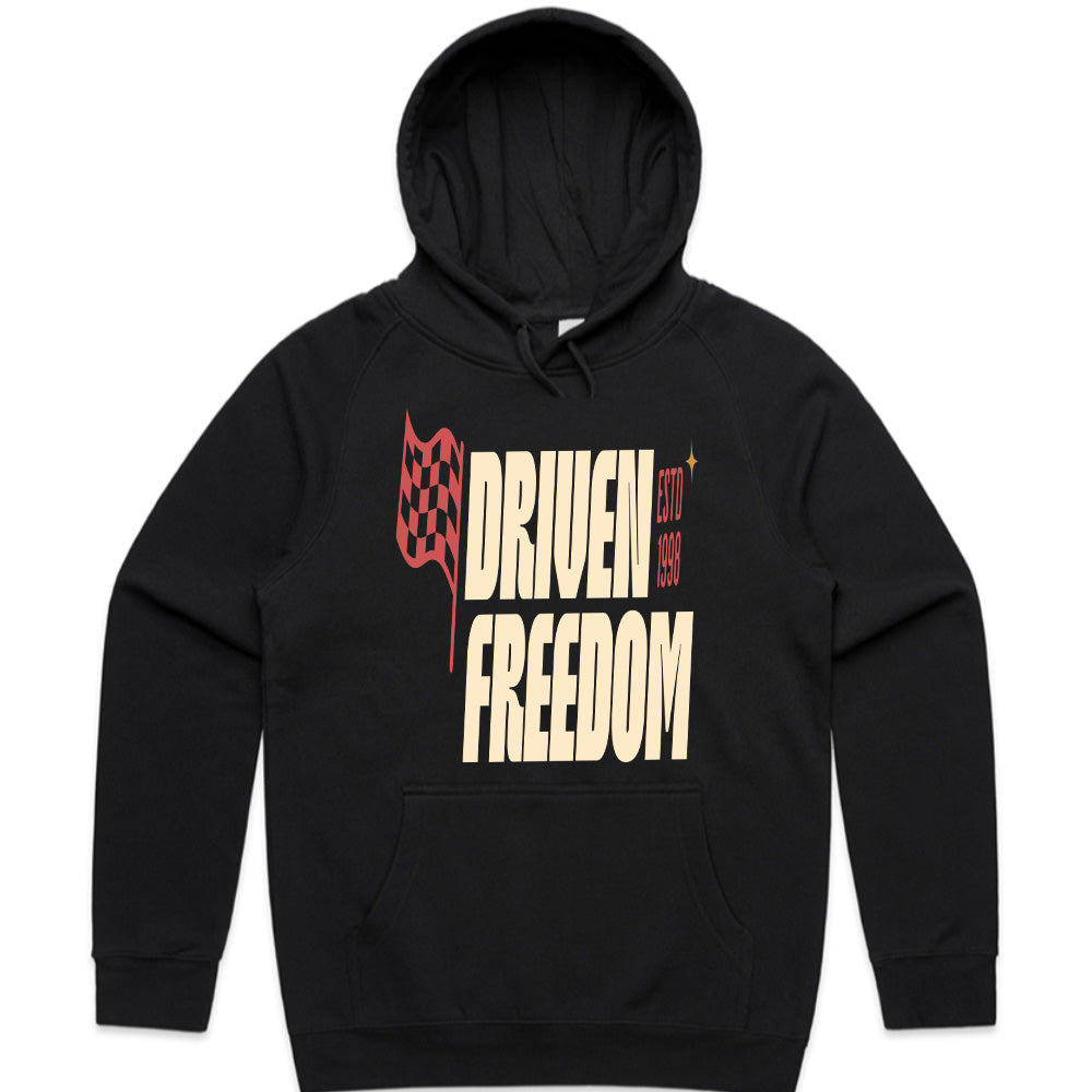Driven Freedom - Retro Racing Flag Typography Tee