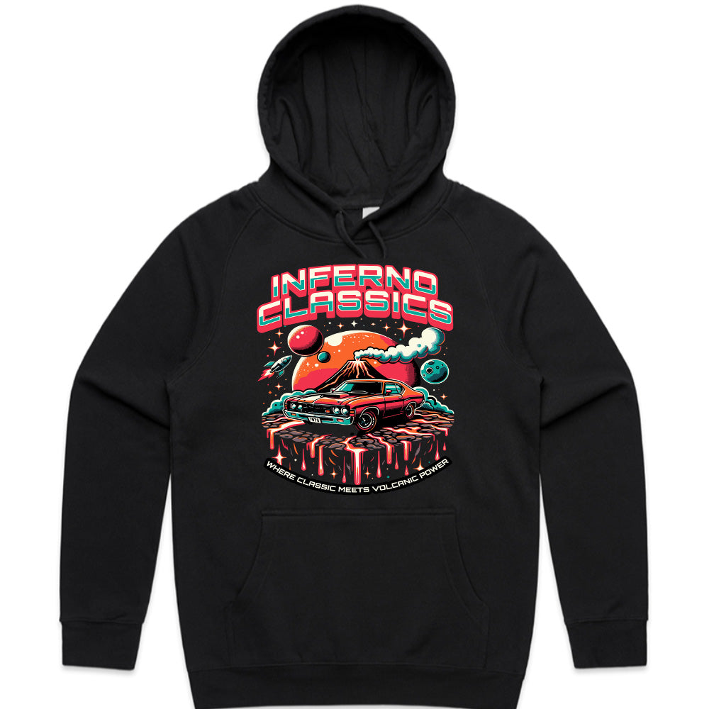 Inferno Classics: Volcanic Power Retro Muscle Car T-Shirt