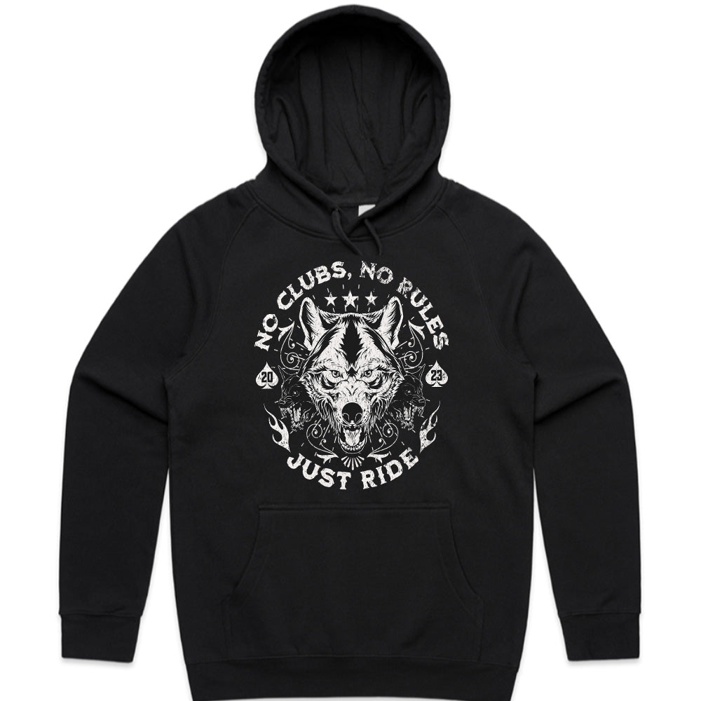 No Clubs, No Rules, Just Ride – Lone Wolf Biker T-Shirt