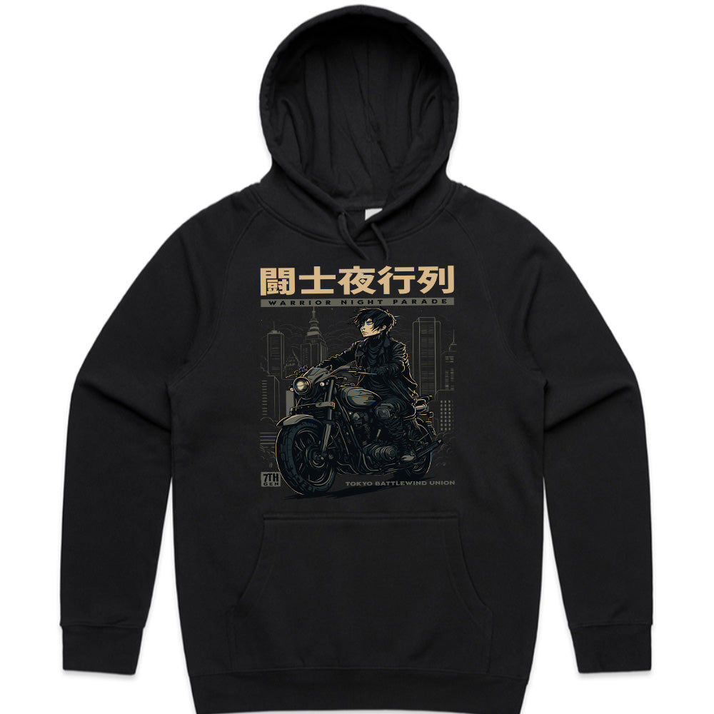 Warrior Night Parade" – Tokyo Cyberpunk Biker T-Shirt