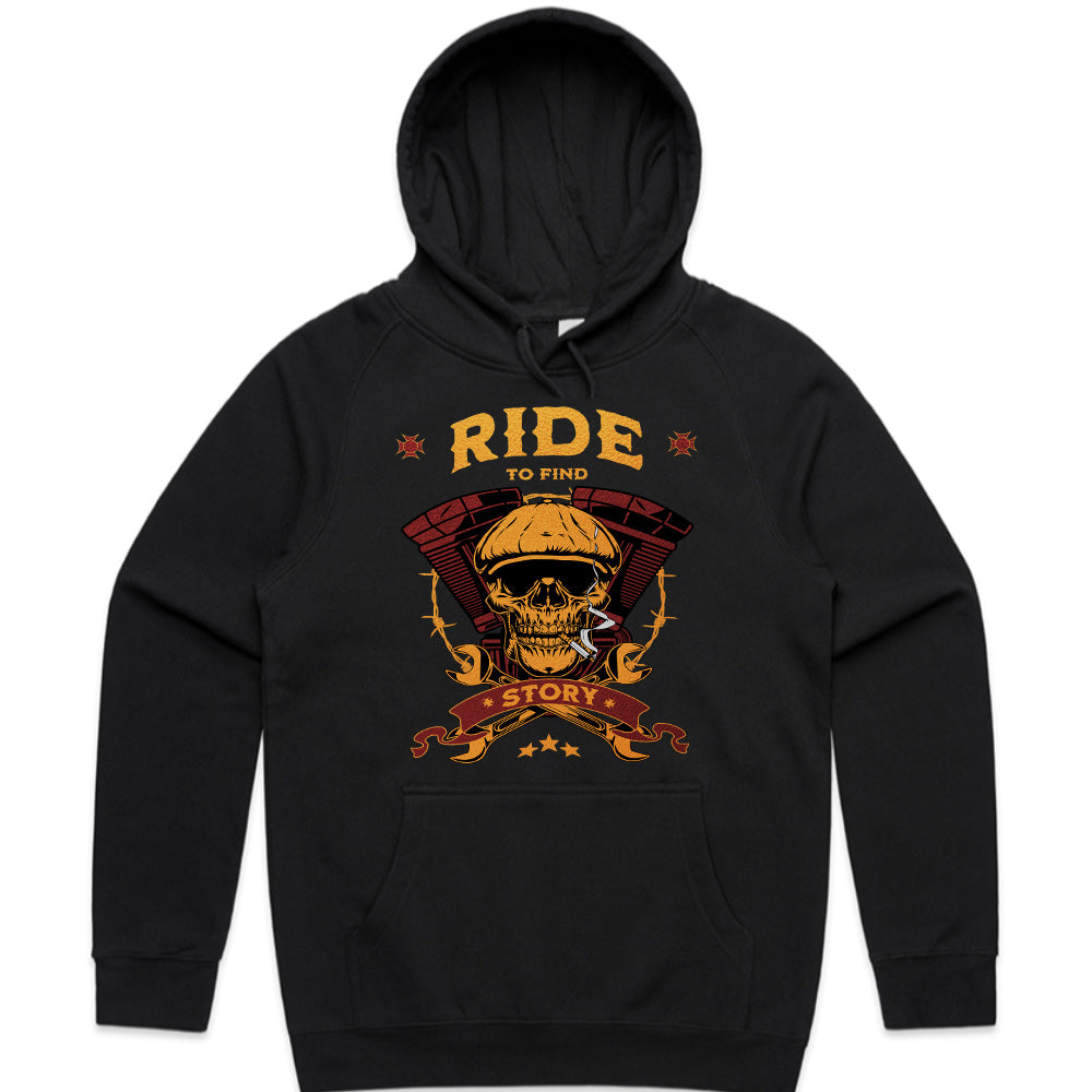 Ride to Find Story T-Shirt – Vintage Skull Biker Adventure Tee