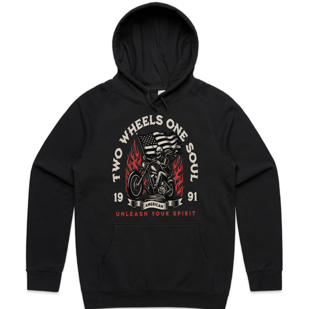 Two Wheels One Soul T-Shirt – American Biker Skull Rider Tee