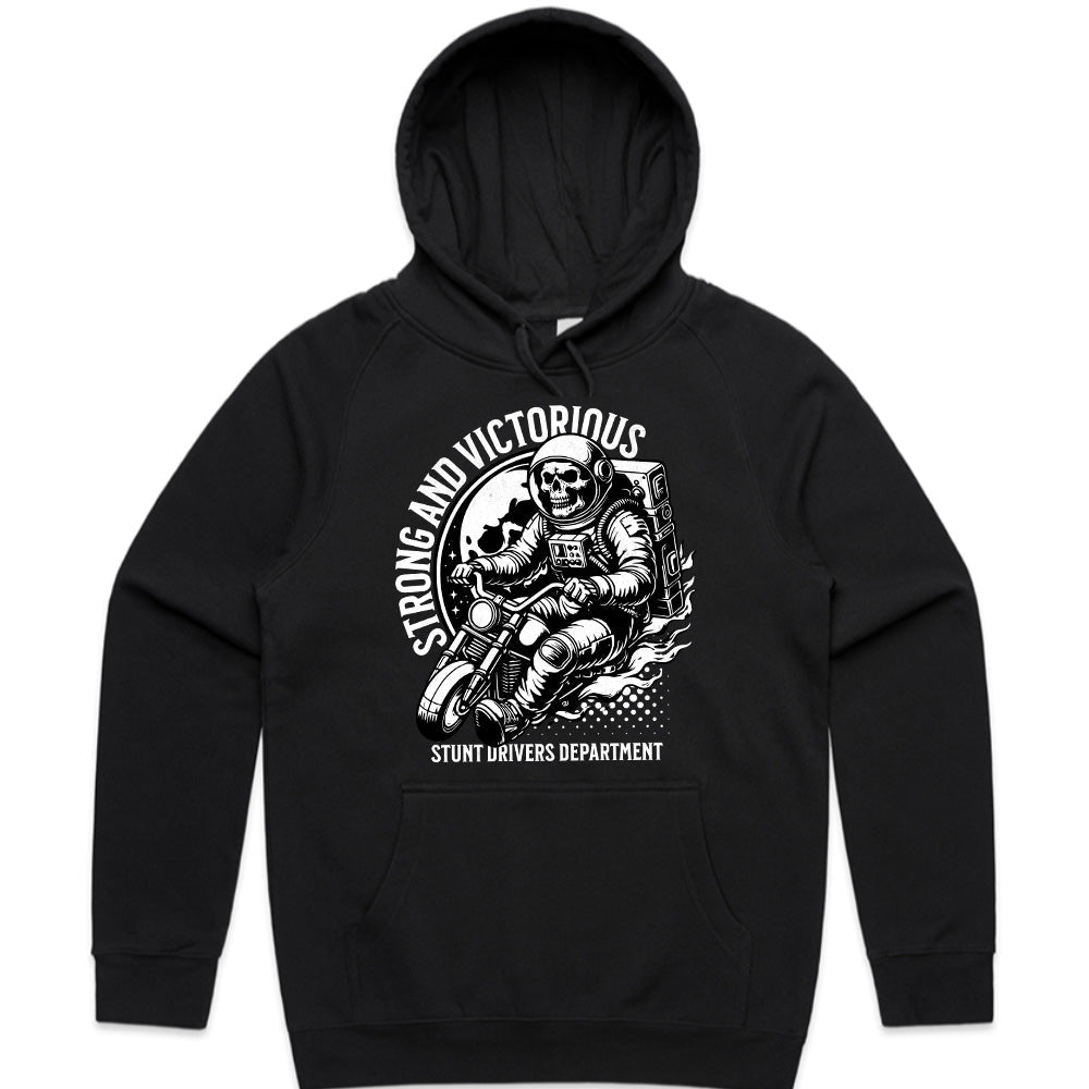 Strong and Victorious T-Shirt – Astronaut Skull Biker Stunt Tee