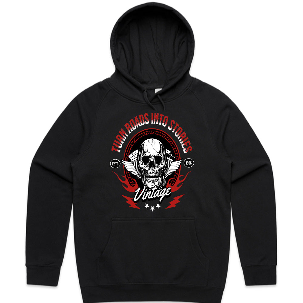 Turn Roads Into Stories – Vintage Biker Skull T-Shirt