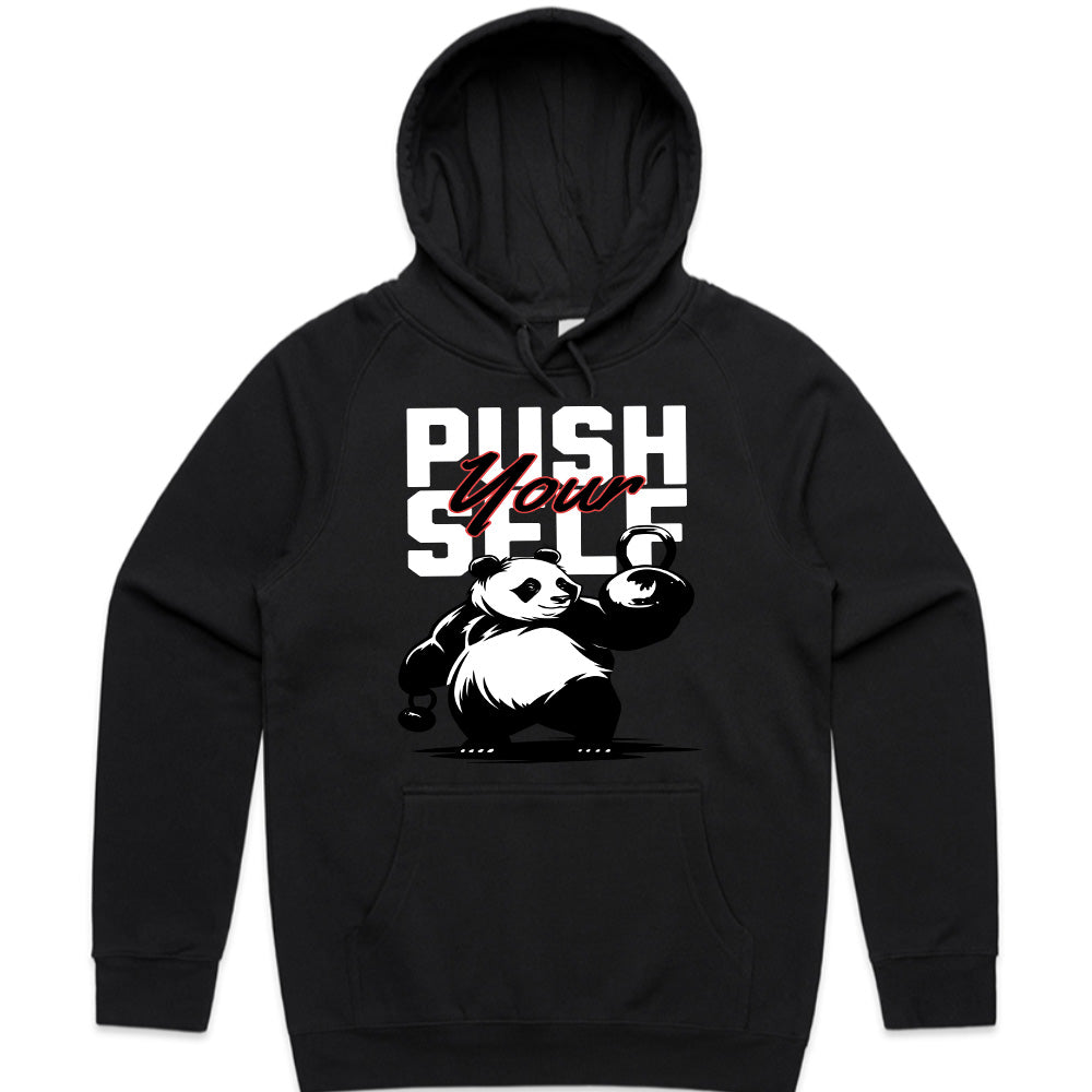 "Push Yourself Panda Gym T-Shirt – Motivational Workout Tee"