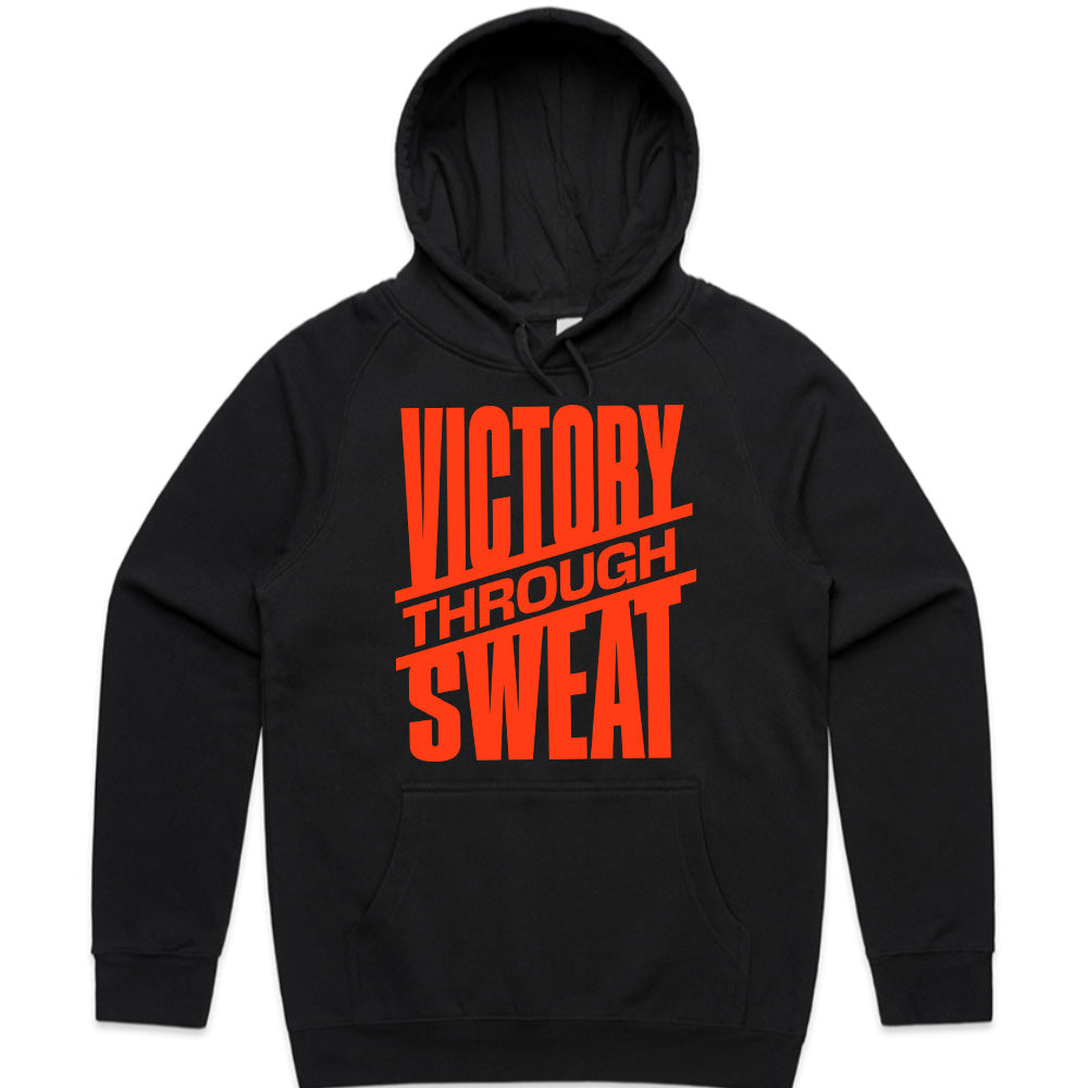 "Victory Through Sweat" Motivational Workout T-Shirt – Black & Bold