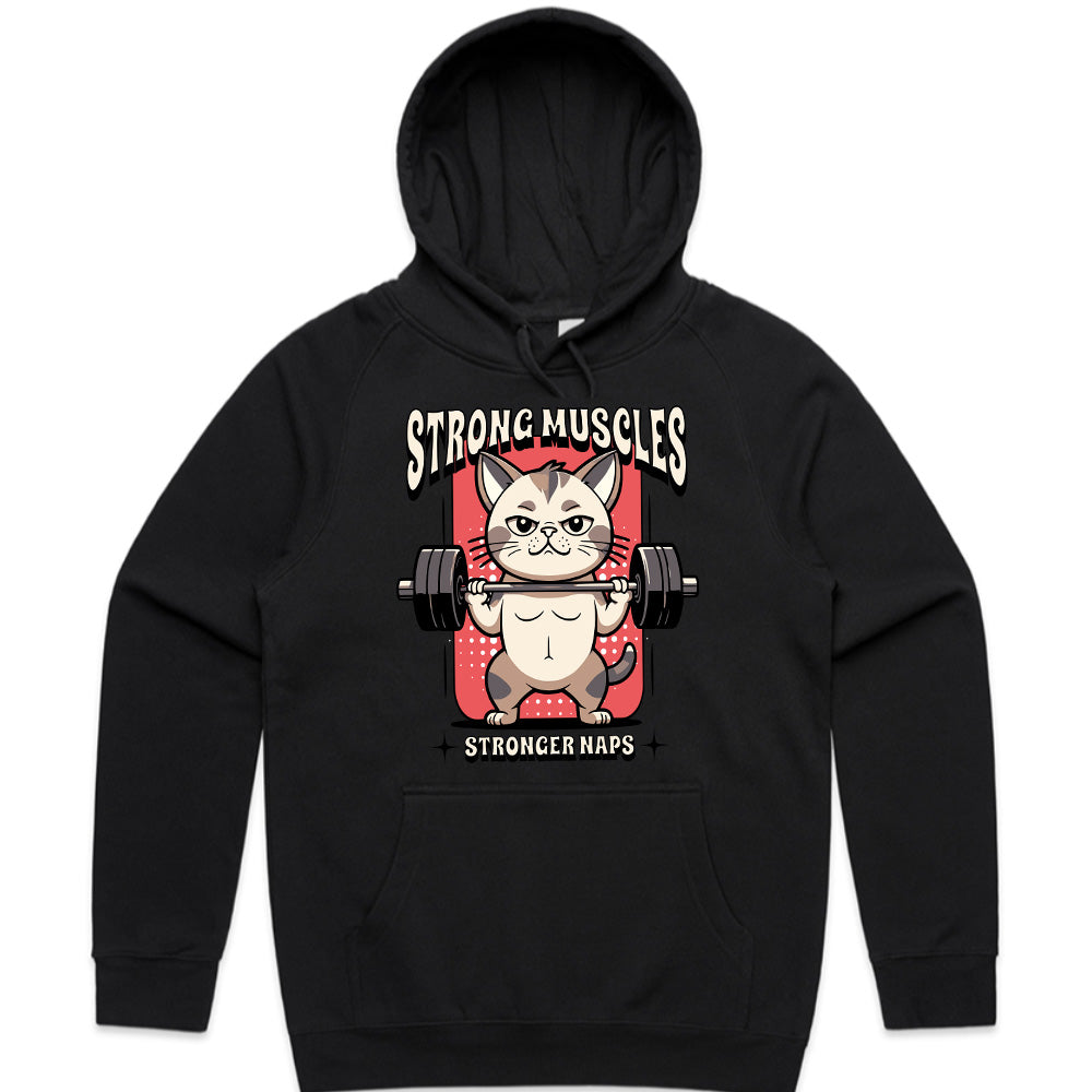 "Strong Muscles, Stronger Naps" Funny Workout Cat T-Shirt