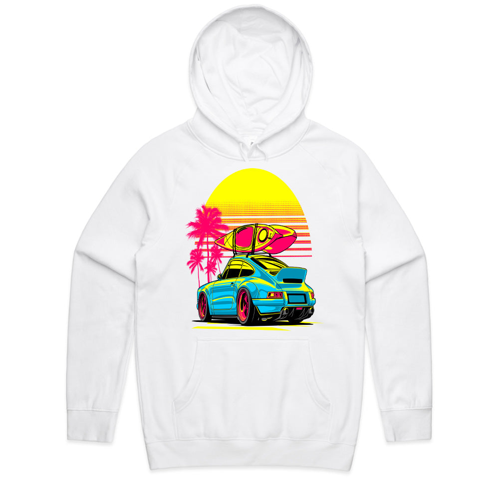 Retro Beach Ride — Neon Porsche Surf Vibes T-Shirt