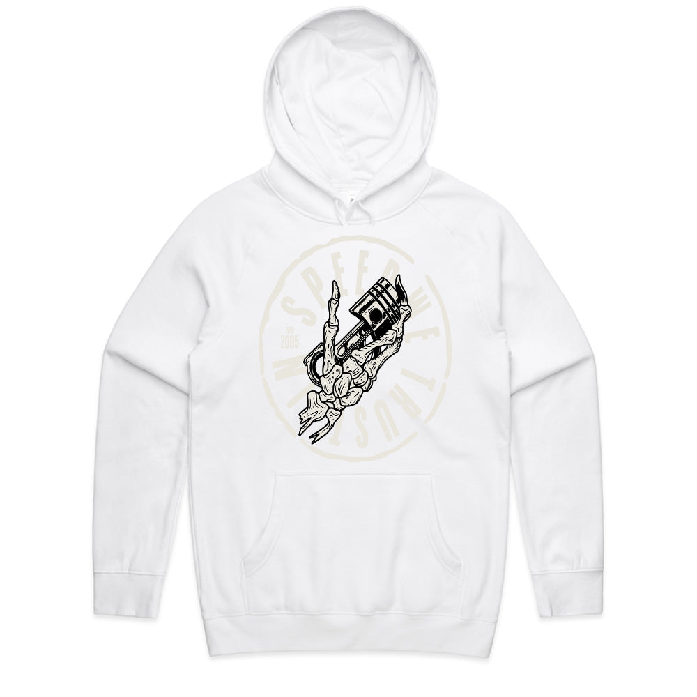In Speed We Trust — Piston Skull Garage T-Shirt