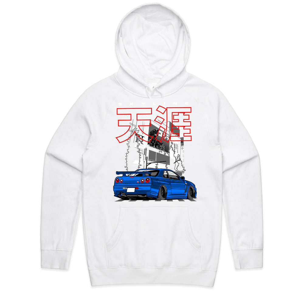 Skyline Midnight Drift – Blue R34 JDM Street Legend T-Shirt