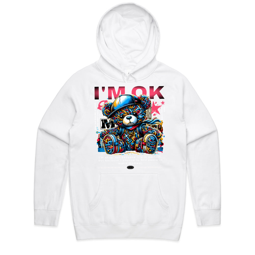 Urban Serenity: Vibrant “I’m OK” Teddy Tee
