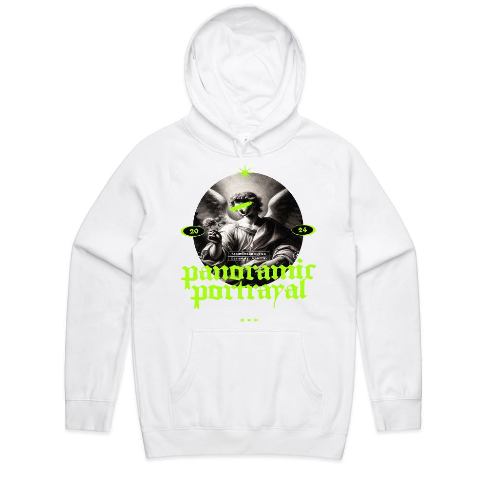 Panoramic Portrayal: Neon Angelic Vision Tee
