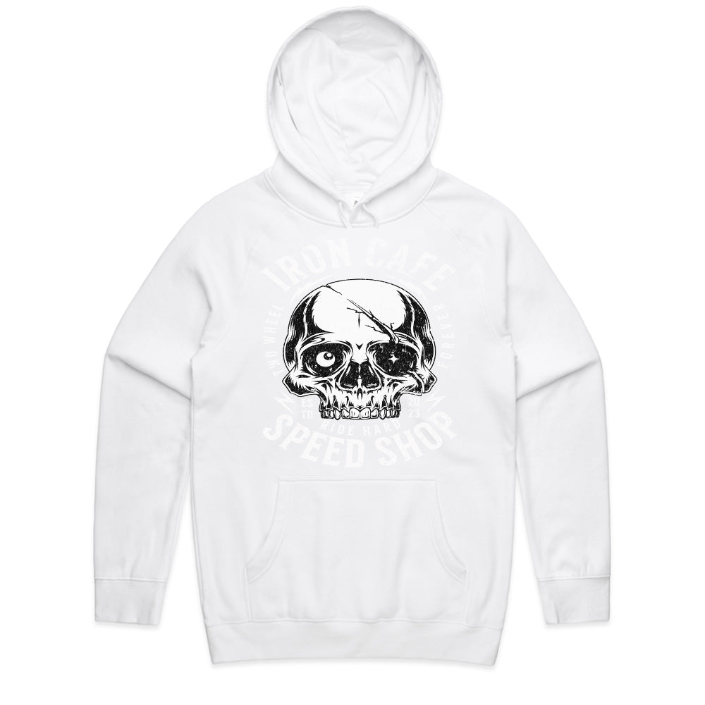 Iron Cafe Speed Shop – Ride Hard Skull Biker T-Shirt