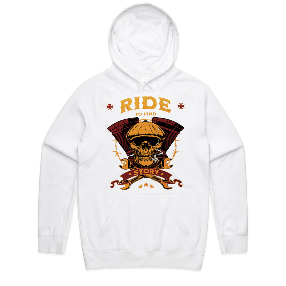 Ride to Find Story T-Shirt – Vintage Skull Biker Adventure Tee